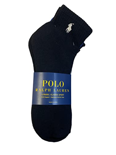 Ralph Lauren Polo Ankle Sport Socks 6-Pack, Black - White - Grey Multi