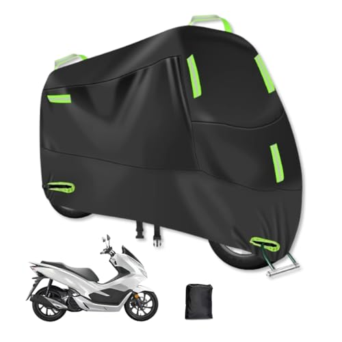 バイクカバー に適用ホンダ PCX160 原付カバー 大型 バイクカバー 7つの反射ストリップ 湿気対策&両側通気口 防水 耐熱 UVカット 盗難防止 ワンタッチバックル付き ロック穴付き オールシーズン対応 収納バッグ付き (M)