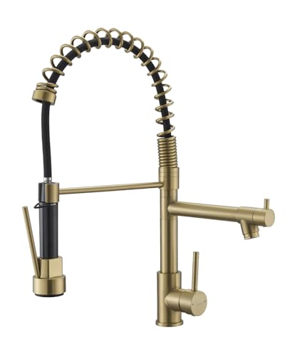 FLG Gold Kitchen Faucet with Pull Down Sprayer,High Pressure Double Spout Brushed Nickel Kitchen Sink...