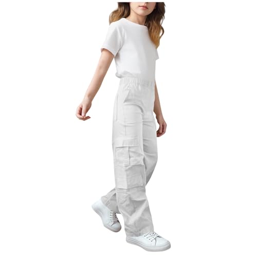 Girls Cargo Pants Elastic Waistband Straight Leg Sport Pant Casual Classic Running Hiking Fall Trousers with Pockets4
