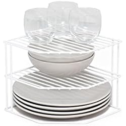 simplywire – Soporte para platos de 3 niveles – Organizador de armarios de cocina – Blanco
