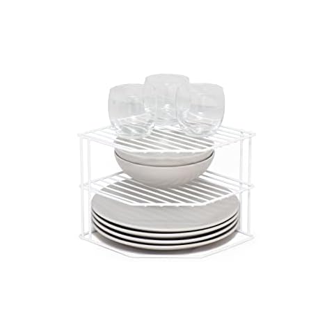simplywire - 3 Tier Plate Rack - Kitchen Cupboard Organiser - White Cover