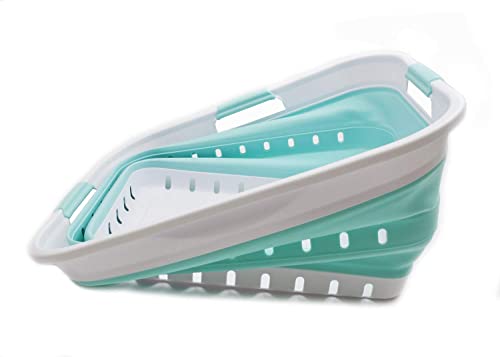 Image of SAMMART 42L (11 gallon) Collapsible Plastic Laundry Basket - Foldable Pop Up Storage Container /Organizer - Space Saving Hamper /Basket (1, White /Lake Green)