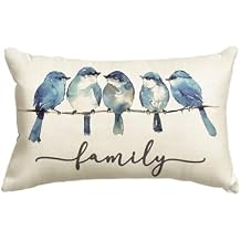 AVOIN colorlife Home Sweet Home Bluebird Family Watercolor Throw Pillow Cover, 12 x 20 Inch Summer Cushion Case Decoration for Sofa Couch