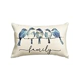 AVOIN colorlife Home Sweet Home Bluebird Family Watercolor Throw Pillow Cover, 12 x 20 Inch Christmas Winter Cushion Case Decoration for Sofa Couch