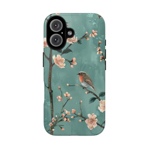 Coque iPhone 16 brillante motif rouge-gorge finition haut de gamme