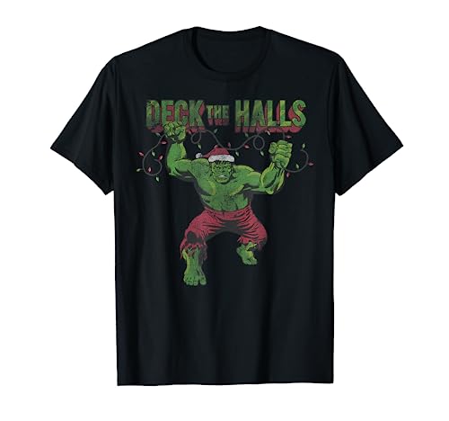 Marvel Christmas Hulk Deck The Halls Portrait T-Shirt