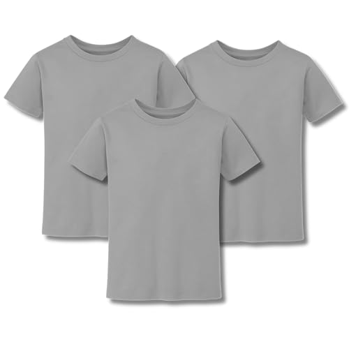 Image of Boys and Girls T Shirts (3 Pack) | Kids Cotton Plain Short Sleeve Tops | Comfortable, Breathable & Durable Tees | Ideal for School, Sports, & Holidays Wear | Sports Grey 12-13 Years