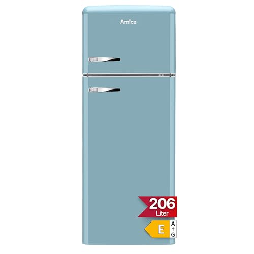 Amica KGC 15632 T Retro Kühl-/Gefrierkombination / Ice Blue (Türkis) / 144cm (H) x 55cm (B) x 62cm (T) / Retro-Design / Kühlschrank mit Gefrierfach