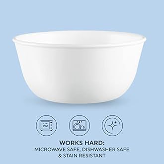 Corelle Vitrelle 28-oz Soup/Cereal Bowls Set of 6, Chip & Crack Resistant Dinnerware Bowls for Soup, Ramen, Cereal and More, Triple Layer Glass, Winter Frost White