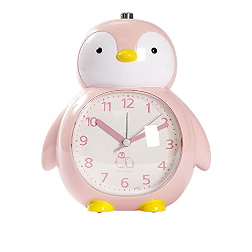 Hbnnbv Mechanical Alarm Clock Kids Alarm Clock,Penguin Snooze Night Light Battery Operated Loud Alarm Clock,Silent Non Ticking Alarm Clock,For Bedroon,Bedside Easy Set Alarm Clock (Color : Pink) #TOP1