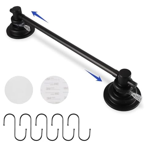 SLIIMU Suction Cup Towel Bar for Shower with 5 Hooks, 17-28 Inch Adjustable Long Bathroom Wall Washcloth Rack,Extendable Glass Shower Door Suction Rag Holder,Towel Rod for Bath Kitchen (Black) Cover