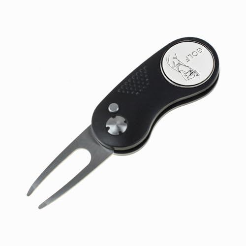 Kofull Pitchgabel Golf +2 Ball Marker+ 1 hat Clip Pitchgabel Switchblade Golf Grün Reparatur Gabel tragbar und klappbar Pitch - 1 Stück Schwarz