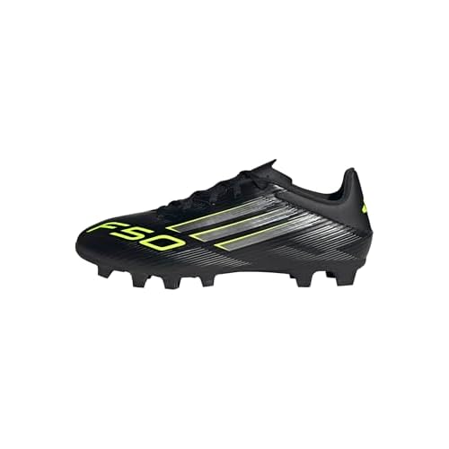 adidas Unisex F50 Club Firm Ground/Multi Ground Football Boots, Core Black/Iron Metallic/Lucid Lemon, 44 2/3 EU
