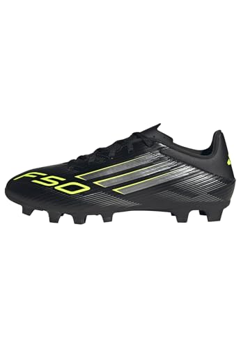 adidas F50 Club Firm Multi Ground Football Boots, Scarpe da Calcio Unisex-Adulto, Core Black/Iron Metallic/Lucid Lemon, 43 1/3 EU