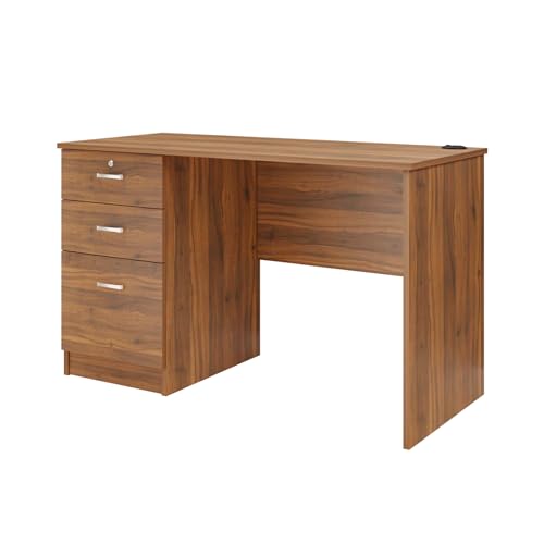 Image of VIKI Engineered Wood Computer Table, Study Table, Desks with 3 Drawers for Adults /Students, Office Home | NOKLAK | Brussel Walnut, 120W x 75H x 60D | 1 Year Warranty