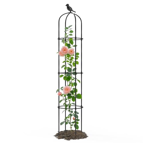Trellume Garden Obelisk Trellis for Climbing Plants Outdoor - 69"(H), Rustproof Trellis with Adjustable Rings, Metal Plant Support for Potted Vines, Garden Trellis Use for Outdoor or Indoor(1 Pac...