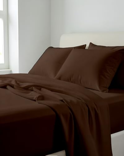 Image of Microfiber Double Size Bedsheet with 2 Pillow Covers | Ultra Soft & Breathable Flat Sheet | Wrinkle-Resistant, Premium Comfort for Everyday Use |Size (90 inch x 100 inch) Brown