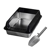 Chenxi Studio Katzentoilette aus Edelstahl, großes Tablett, Spritzschutz...