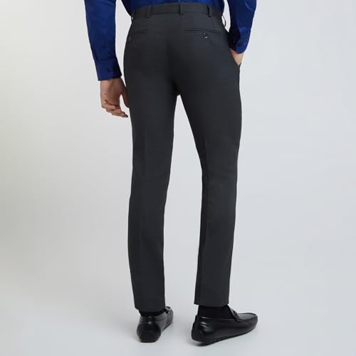 Image of Raymond Men Slim Fit Structure Pattern Poly Viscose Lycra Blend Flat Front Formal Trouser