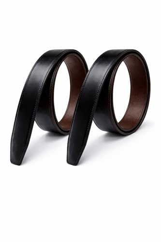 Image of Belt for Men without Buckle PU Leather Reversible Brown Strap with No Buckle Combo Pack of 2