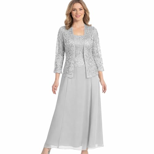 2 Piece Mother of The Bride Dress with Jacket, Long Chiffon 