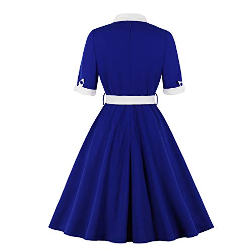 Image of 1950s Dresses for Women Vintage Rockabilly Retro Short Sleeve Tie Midi Dress Cocktail Party Evening Prom Gown