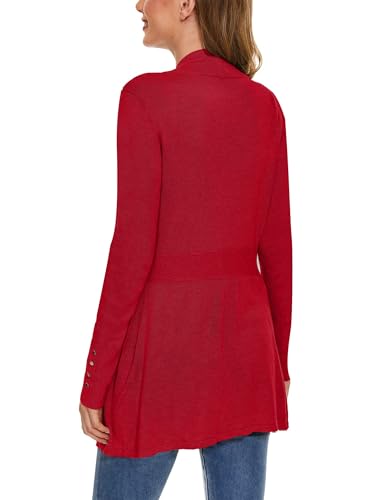 Image of Women Long Knit Cardigan Lightweight Open Front Sweaters | Capsule Wardrobe for Women, Relaxed fit, Buttoned Ribbed cuffs, Dressy Business Casual , for spring early fall office work