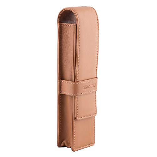 Image of DiLoro Leather Pen Case Pouch Holder for Two Fountain Ballpoint Rollerball Pens or Pencils (Tan)