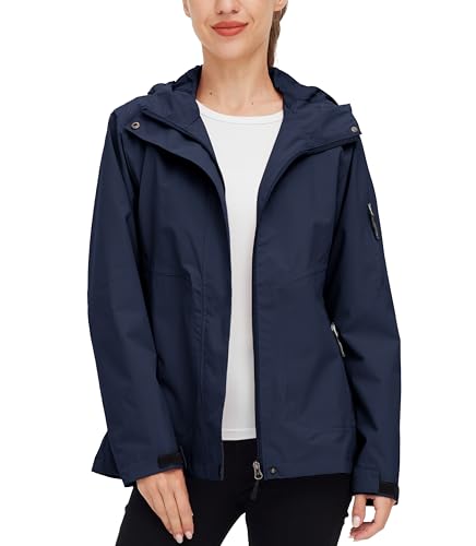 wantdo Women's Light Weight Rain Jacket Rain Coats with Hood Waterproof Raincoats Windbreaker for Cycling (Dark Blue, M)