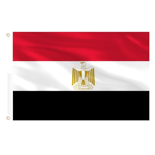 AhfuLife Grand Drapeau Égypte 90×150cm, 1 Pièce Drapeau Égyptien Double Face avec œillets en Laiton pour la Coupe du Monde de Football, Fête Nationale, Bar, Rue, Décor de Jardin