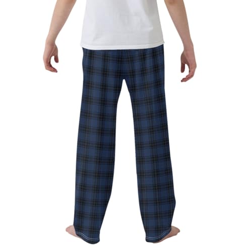 CaTaKu Boys Blue Plaid Rustic Pants for Boys Girls Wide Leg Sweatpants Kids Long Bottoms with Pockets Size 6-14Y2
