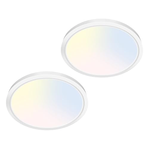 Image of libtit 7 inch Flush Mount LED Ceiling Light Fixture, 3000K-6500K Adjustable, 15W 1500lm White Satin Round Ceiling Lamp for Bathroom Hallway Kitchen Bedroom, 2 Pack