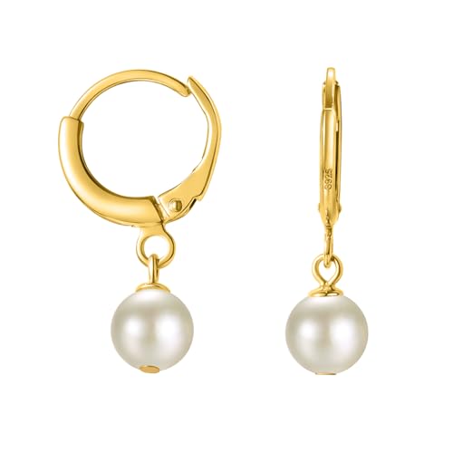 Image of Freshwater Pearl Stud Earrings for Women - Hypoallergenic 925 Silver Plated With 14k Gold Genuine Round White Pearls Elegant Gift for Her