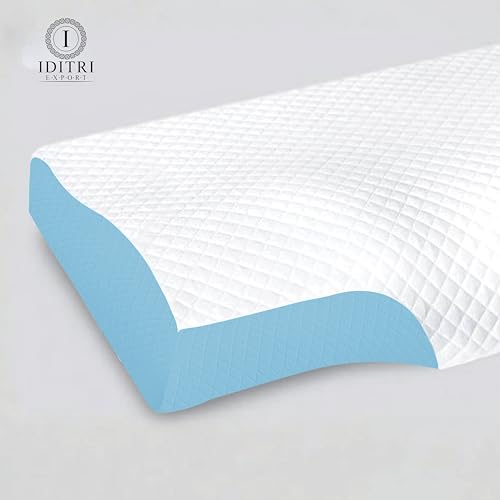 Image of Orthopedic Contour Pillow Set of 2, Rebound Memory Foam Cervical Support for Neck, 48x30x9 cm, Breathable Skin Friendly Mesh Cover with Zippe,Sky