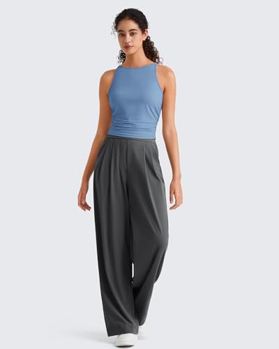 Image of G4Free Skimetic Workout Tank Tops for Women Side Ruched Sleeveless High Neck Crop Top Summer Athletic Gym Shirts