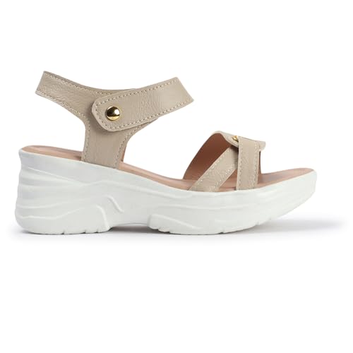 Vendoz Women Casual Cream Wedges Sandal - Image 3