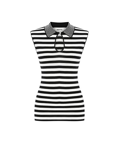 IPEKYOL Ropa de Punto a Rayas Estampadas Sudadera, Negro, L para Mujer Cover