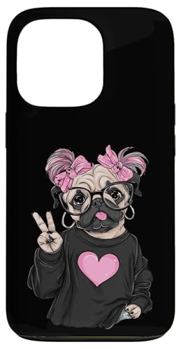 Cute Pug Funny Dog Lover Peace Sign �O���t�B�b�N �V�ѐS�̂���N�₩�� �X�}�z�P�[�X iPhone 13 Pro �p