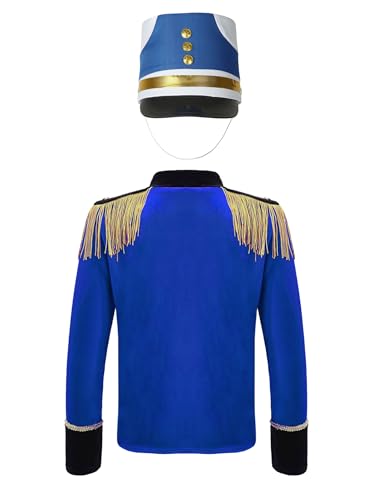 Kids Boys Drum Major Uniform Marching Band Performance Tassel Jacket Coat Drummer Hat2