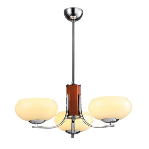 Lampe suspendue à 3 têtes style médiéval en fer et abat-jour en verre