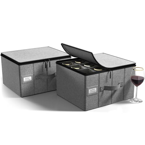 Sorbus Stemware Storage Cases Hard Shell, Wine Glass Storage Box Case with Dividers and Handle - China Storage Containers Holds 12 Crystal Glassware, Red White Wine Glasses, Champagne Flutes, Goblets