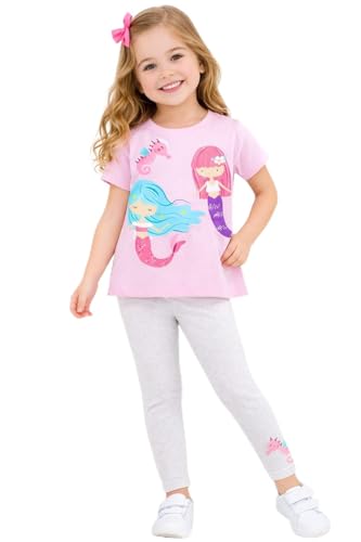 Image of HILEELANG Toddler Girl Easter Outfit Spring Summer Cotton Leggings Pants Tees Shirts Clothing Sets