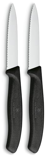 Victorinox Swiss Classic, Obst- und Gemüsemesser Set, 2teilig, Extra Scharfe Klinge, Wellenschliff, 8 cm, Robuster Kunststoffgriff, Rostfreier Stahl, Schwarz