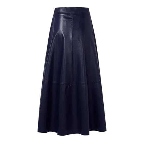 Women Solid Color Faux Leather Maxi Skirt High Waist Elegant Zipper Back Casual Office Party Skirts4