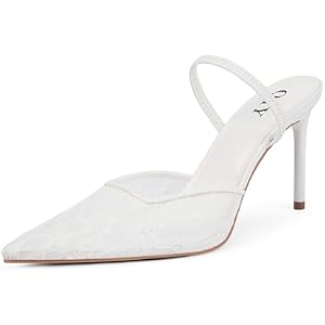 QIY Women's Pointed Toe Slingback Stiletto Pumps 9.5 White Lace