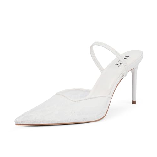 QIY Mesh Heels for Women Pumps Closed Pointed Toe High Heels Stiletto Heeled Mules Sandals Dress Shoes