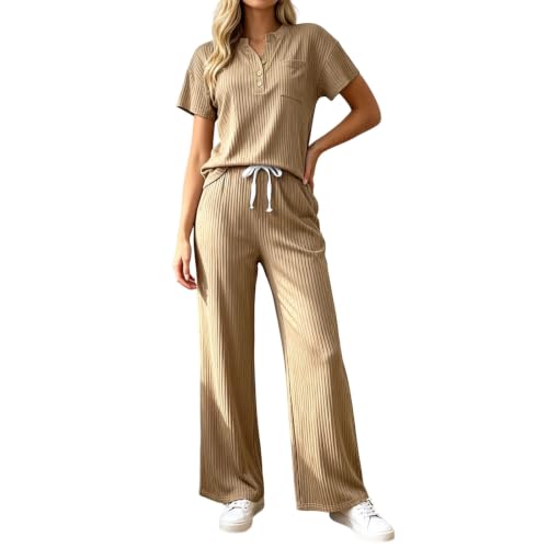Traje deportivo de verano con bolsillos funcionales y pantalón con cordón ajustable de mujer