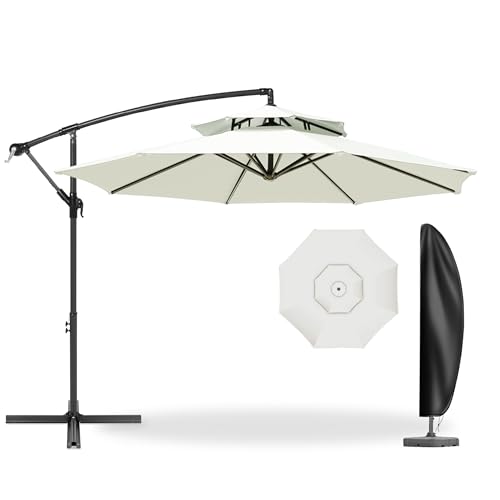 ViCoopZim ガーデンパラソル 大型 風に強い ハンギングパラソル 二層式（ダブルトップ）直径270cm/300cm UVカット 撥水 角度調整 カバー付き おしゃれ 日除け 屋外・庭・ベランダ・テラス用