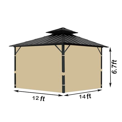 Tngan Gazebo Universal Replacement Privacy Curtain, 12'X14' Gazebo Curtains Outdoor Waterproof, 4-Panels Sidewall with Zipper for Patio, Garden and Backyard (Only Curtains, 12'X14', Khaki) by Tngan - Image 2